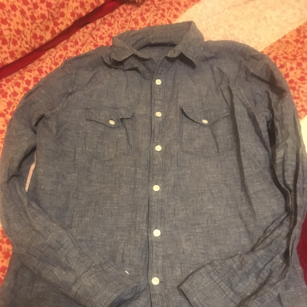 Express blue linen shirt fitted m medium men’s